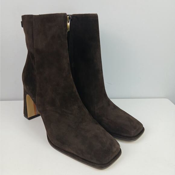 Sam Edelman SZ 11/42 Irie Calfskin Suede Square Toe Boots In Chocolate Brown - Picture 3 of 11